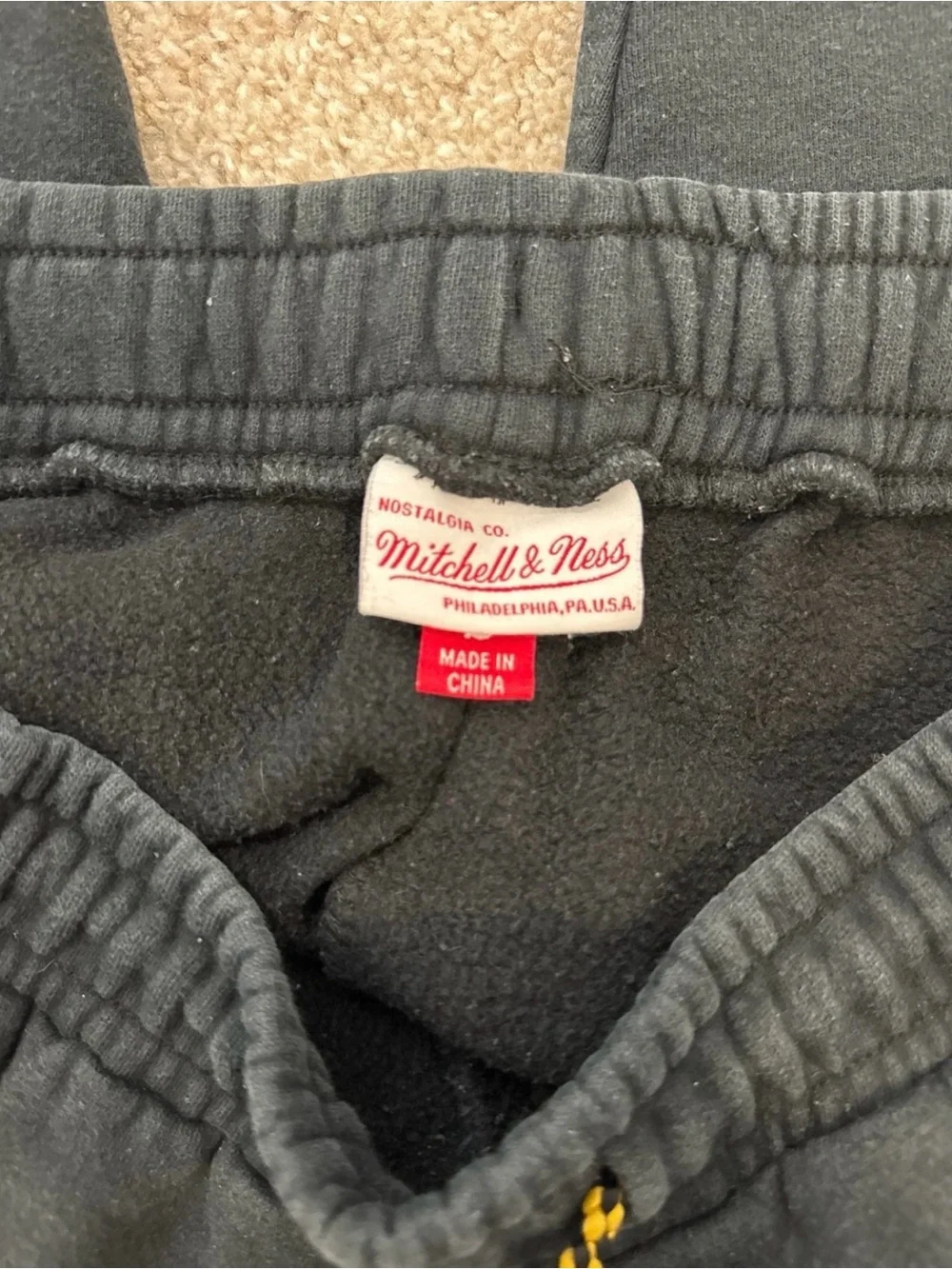 Mitchell & Ness X Trophy Room Black Sweatpants with Yellow Accent